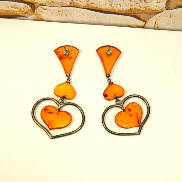 ANTIQUE AMBER EXTRA LONG EARRINGS, UNIQUE GIFT FOR WOMEN - Picture 9 of 10